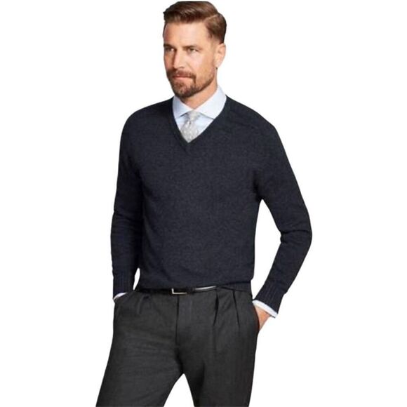 New Brooks Brothers Black Merino Wool Pullover Sweater Men’s Size Medium V Neck - Picture 1 of 8